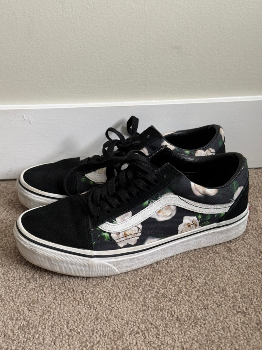 Vans Black Floral Canvas & Suede Low-Top Sneakers